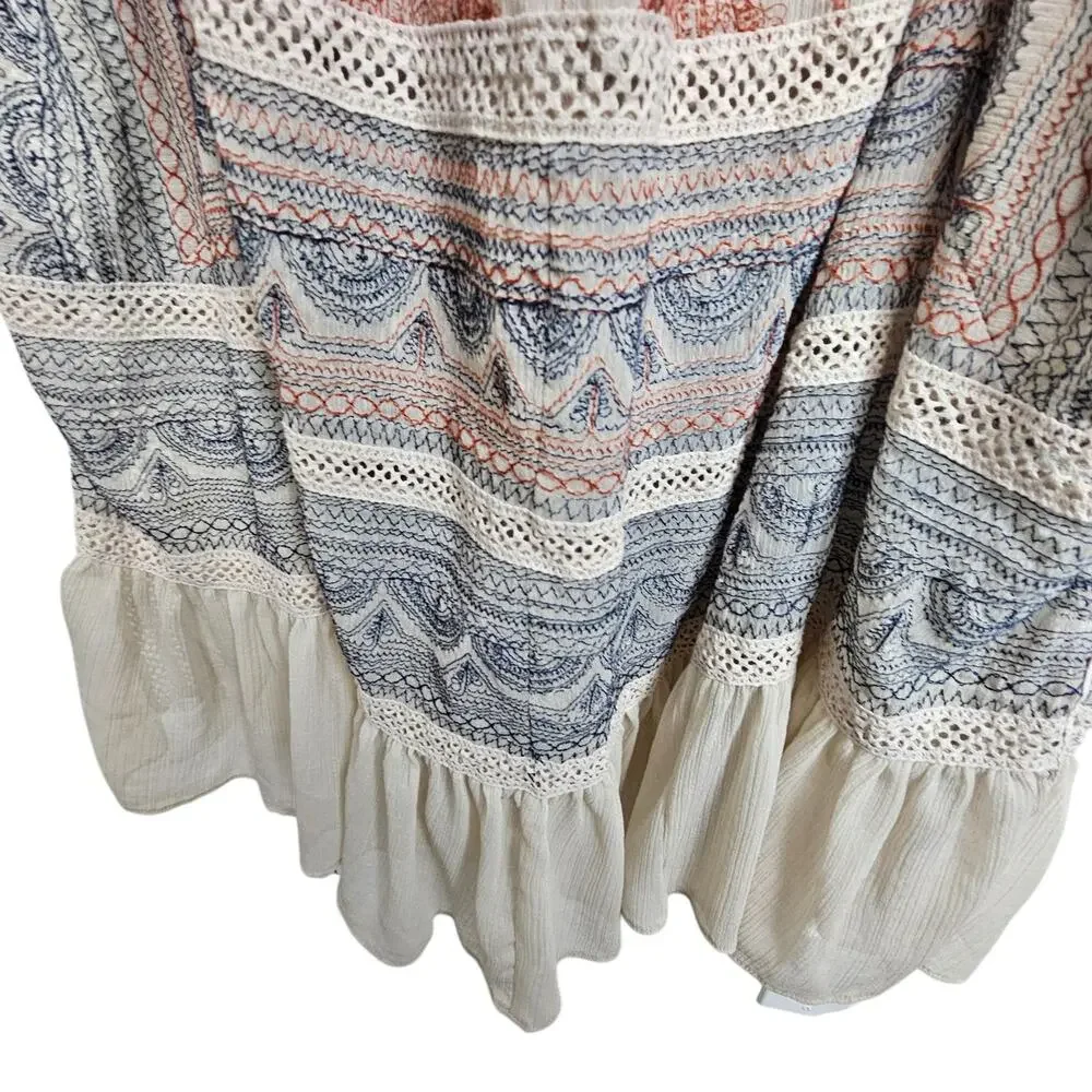 Maeve Cream Boho Midi Dress with Blue and Rust Accents - Picture 4 of 10